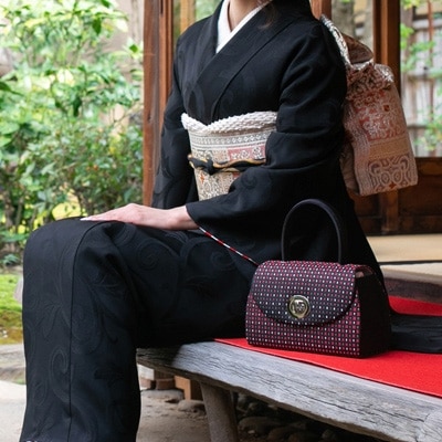 博多織・金具付きラウンド型カラーバッグ/イエロー