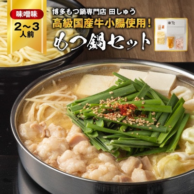 【毎月定期便】【博多もつ鍋専門店　田しゅう】高級国産牛小腸使用　もつ鍋セット　味噌味2～3人前全6回