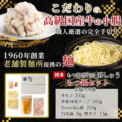 【毎月定期便】【博多もつ鍋専門店　田しゅう】高級国産牛小腸使用　もつ鍋セット　味噌味2～3人前全6回