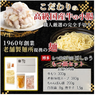 【毎月定期便】【博多もつ鍋専門店　田しゅう】高級国産牛小腸使用　もつ鍋セット味噌味2～3人前全12回