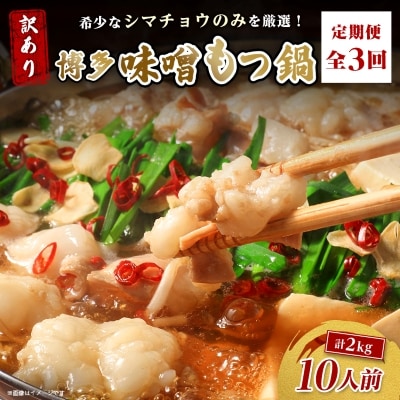 【毎月定期便】訳あり!博多味噌もつ鍋　10人前(2人前×5セット)全3回