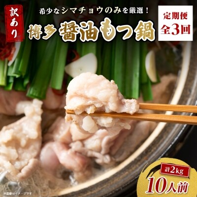 【毎月定期便】訳あり!博多醤油もつ鍋　10人前(2人前×5セット)全3回