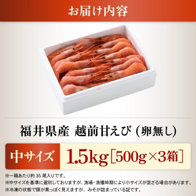 【先行受付】11月～順次発送　大好評!越前甘エビ1.5kg【卵なし中】(1箱約35尾入×3箱)