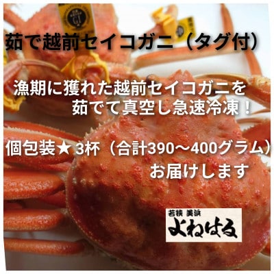 ≪冷凍≫　漁期に獲れた越前セイコガニを茹でてそのまま-60℃で急速冷凍しました!　3杯お届けします★