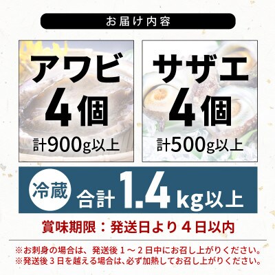 天然極上特大アワビ、特大サザエセットB　