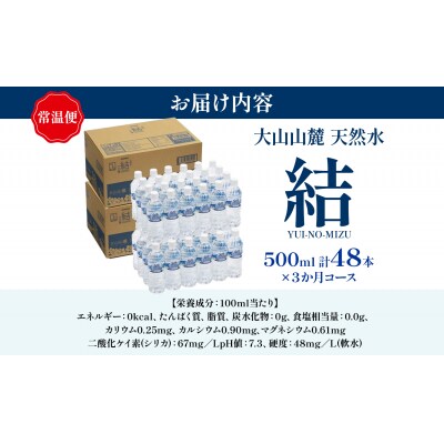 【定期便】大山山麓天然水「結」　500ml×48本×3ヶ月(計144本)