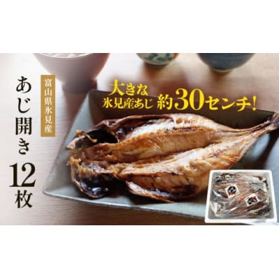 氷見産あじ開き 12枚 約30センチ!富山湾海の幸 (冷凍)