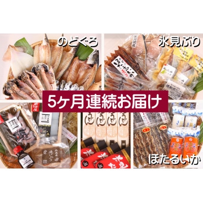 【毎月定期便】氷見堀与 一夜干・昆布〆刺身・山海の幸詰合＜氷見ぶり・蛍いか・のどぐろ入＞全5回