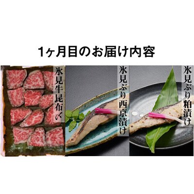 2023年4月発送開始『定期便』3か月連続!氷見ブリと氷見牛堪能セット!全3回