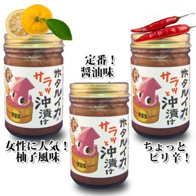 ホタルイカ沖漬け 4種(大3,小1品) 甘酢漬け 素干し 魚醤干し 7品セット(B1セット)