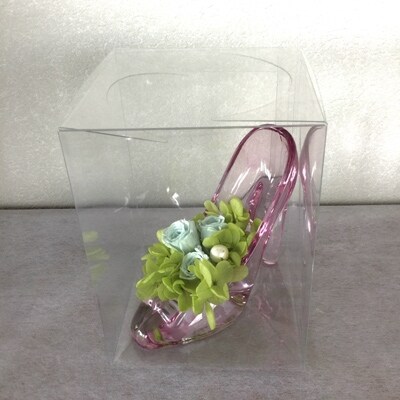 ピンクのガラスの靴のプリザーブドフラワー(ベビーブルー)