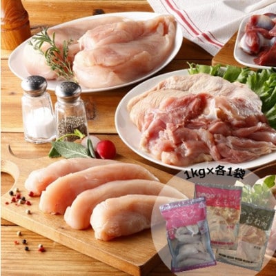 森林どり 3kg【もも肉1kg・むね肉1kg・ささみ1kg】