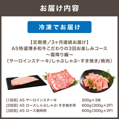 【定期便】A5特選博多和牛　こだわりの3回コース～霜降り編～【伊豆丸商店】_HB0034