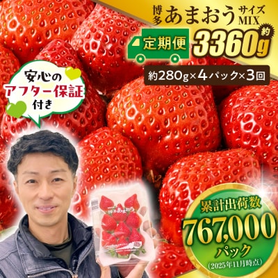 【3回連続お届け】アフター保証 大人気のあまおう 280g×4P 【JAほたるの里】_HB0032