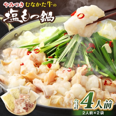 年内発送!お米で育てた「むなかた牛」塩もつ鍋セット(2人前×2)牧場直送【すすき牧場】_HA1456