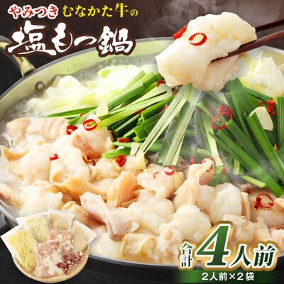 お米で育てた「むなかた牛」塩もつ鍋セット(2人前×2)牧場直送【すすき牧場】_HA1456