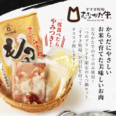 お米で育てた「むなかた牛」塩もつ鍋セット(2人前×2)牧場直送【すすき牧場】_HA1456