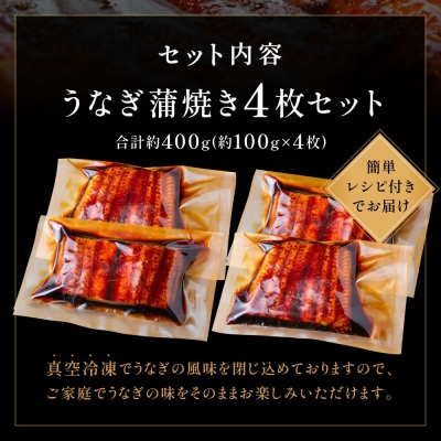 うなぎ蒲焼き(約100g)×4Pセット【魚住商店】_HA1496