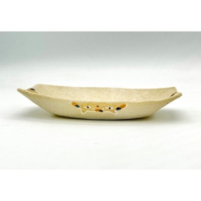 舟型皿 魚の奪い合い! 白マット釉【716】_HA1719