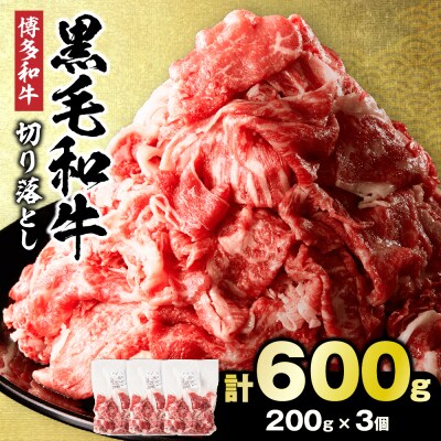 黒毛和牛 (博多和牛) 切り落とし 600g(200g×3パック)【伊豆丸商店】_HA1792