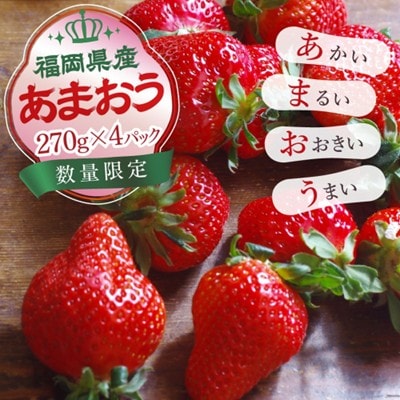 福岡県産いちご「あまおう」270g×4パック【hurrah.】_HA1974