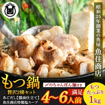 塩&あごだし醤油 贅沢もつ鍋2種セット《たっぷりもつ1kg入り》【魚住商店】_HA1682