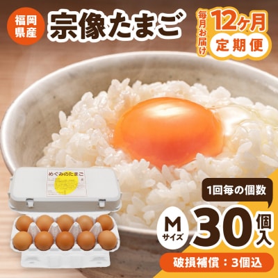 【毎月】新鮮 赤卵「宗像たまご」Mサイズ 30個×12ヶ月定期便【JAほたるの里】_HB0215