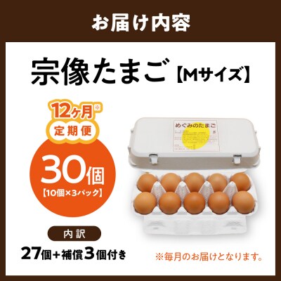 【毎月】新鮮 赤卵「宗像たまご」Mサイズ 30個×12ヶ月定期便【JAほたるの里】_HB0215