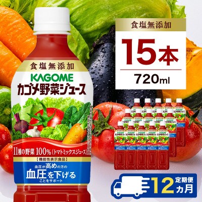 【毎月定期便】カゴメ 野菜ジュース 食塩無添加 720ml PET×15本全12回