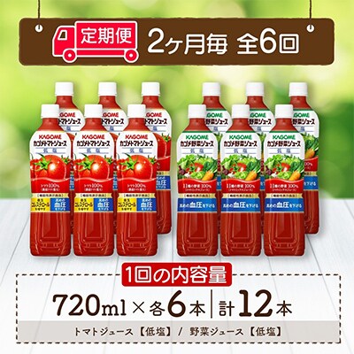 【2ヵ月毎定期便】 カゴメ 低塩 トマトジュース 野菜ジュース 720ml 計12本全6回