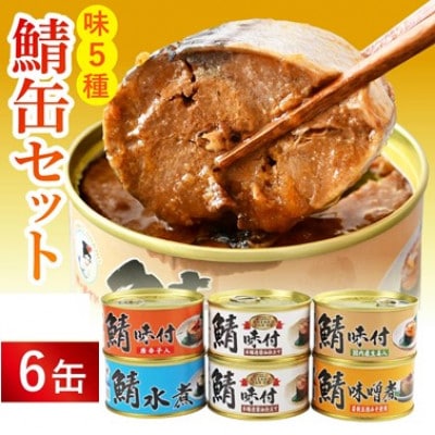 鯖缶詰6缶詰め合わせ A(本醸造醤油仕立て*2・唐辛子入・生姜入・味噌・水煮 各1) 180g×6缶