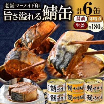 鯖缶詰6缶(醤油・味噌煮・生姜)こだわりも身もギュッと詰め込んだ贅沢さば缶3種　肉厚ジューシー
