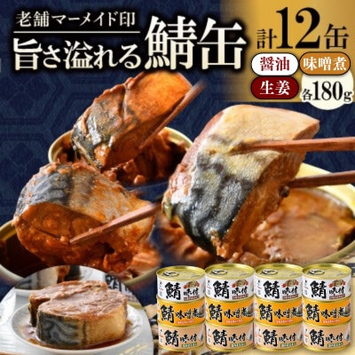 鯖缶詰12缶(醤油・味噌煮・生姜)こだわりも身もギュッと詰め込んだ贅沢さば缶3種　肉厚ジューシー
