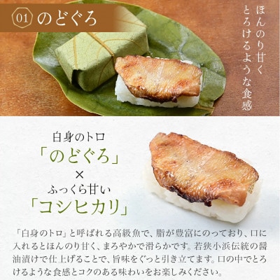 柿の葉寿司3種セット(のどぐろ、小鯛の笹漬け、サーモン)2本セット　福井県産のコシヒカリと相性抜群!