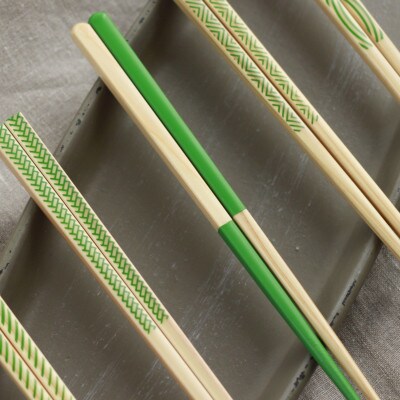 【OEDO -ICHIMATSU- Green】　　　　(食洗機対応 箸 若狭塗箸 1膳)