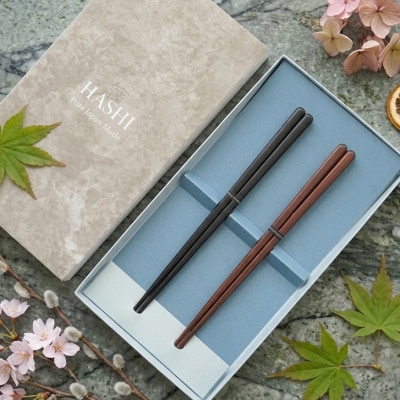 OEDO-SOLID-Black / Brown 紙箱入りペアセット (食洗機対応 若狭塗箸 2膳)