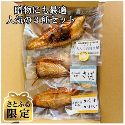 【さとふる限定】若狭小浜の焼き魚3種セット(各2切れ)/醤油干し(2種)+浜焼き鯖