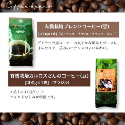 自然にやさしい自家焙煎フェアトレードコーヒー【豆】(200g×2種)ブレンド&カルロスさんコーヒー