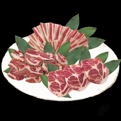 福岡県産 ふくよか豚 焼肉3種盛(骨付きカルビ250g、バラ250g、肩ロース100g×3枚)