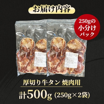 【福岡県水巻町よりお届け】厚切り牛タン 約8mm タン元・タン中使用500g　下味付き 焼肉用 冷凍