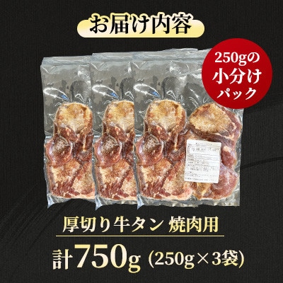 【福岡県水巻町よりお届け】厚切り牛タン 約8mm タン元・タン中使用750g　下味付き 焼肉用 冷凍