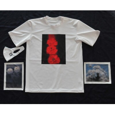 大山忠作「華炎」TシャツL+「牡丹」マスク+「滝桜」「白牡丹」クリーニングクロスセット