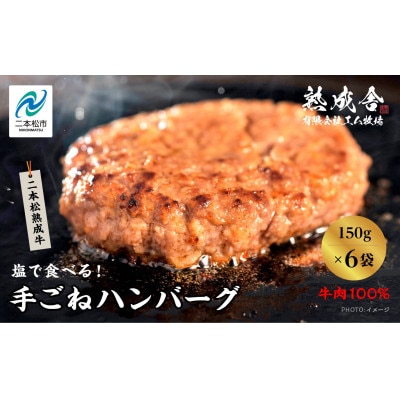 二本松熟成牛 塩で食べる!手ごねハンバーグ 900g(150g×6袋)