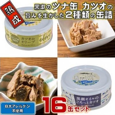 熟成 黒潮のツナ缶 カツオの旨みを生かした2種類の缶詰 16缶セット [1117]