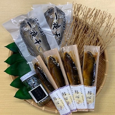 【宮城鮎工房】加美町産「はやせ鮎」厳選鮎づくし(塩辛×1,一夜干し×2、甘露煮味噌・醤油　各2)