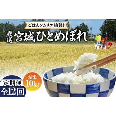 【毎月定期便】【ごはんソムリエ絶賛】厳選!宮城県産ひとめぼれ　精米10kg全12回