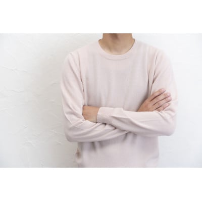 〈白田のカシミヤ〉のベビーカシミヤ ラウンドネックプルオーバー(アイスピンク)男性用サイズ:L