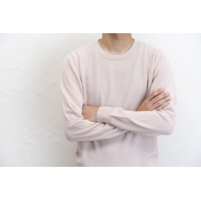 〈白田のカシミヤ〉のベビーカシミヤ ラウンドネックプルオーバー(アイスピンク)男性用サイズ:LL