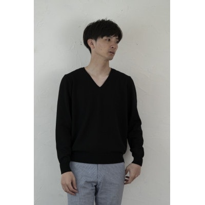 〈白田のカシミヤ〉のベビーカシミヤ Vネックプルオーバー(ブラック)男性用サイズ:LL