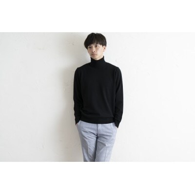 〈白田のカシミヤ〉のベビーカシミヤ タートルネックプルオーバー(ブラック)男性用サイズ:LL